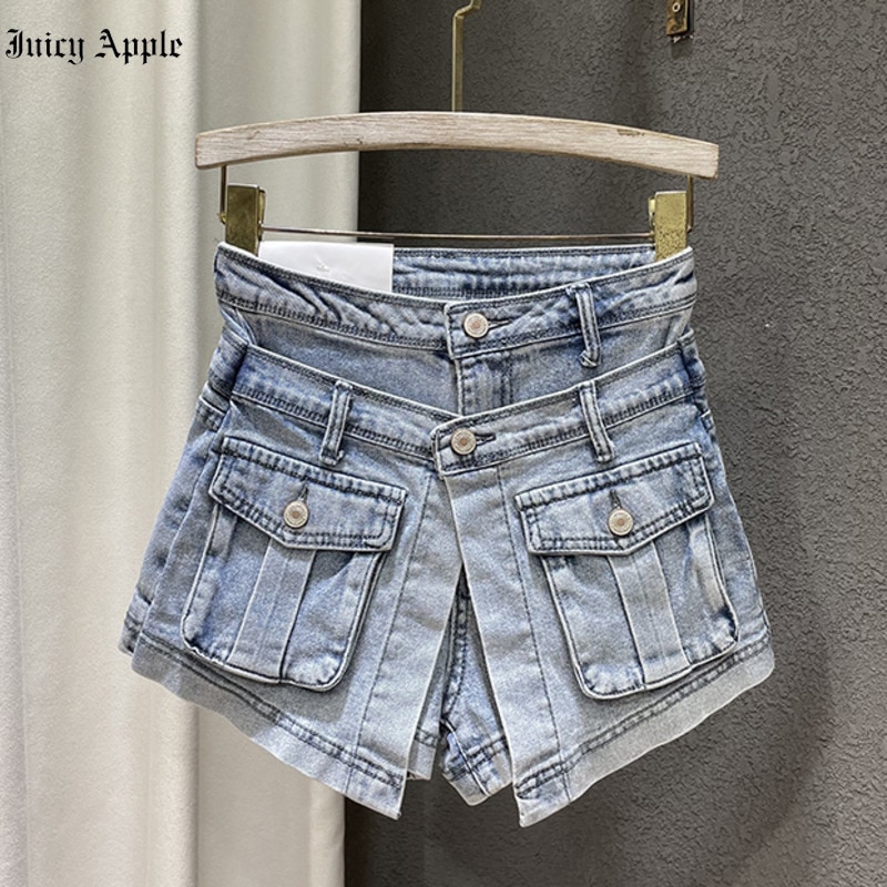 Juicy Apple New2022 Summer High Waist Denim Shorts Women Casual Loose Ladies Fashion More than a pocket cargo pants Jeans Female
